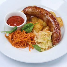 Домашняя колбаса с соусом барбекю с жареным картофелем (ПОНЕДЕЛЬНИК)